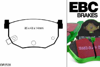 DP2528, Hyundai Coupe, 1.6 1999-2001, EBC Greenstuff remblokken set achteras, Voor modellen met Sumitomo remklauwen aan de achteras, Voor modellen met remschijf diameter van 258mm aan de achteras