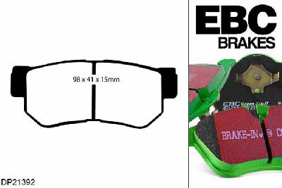 DP21392, Hyundai Matrix, 1.6 2001-2002, EBC Greenstuff remblokken set achteras, Voor modellen met Akebono remklauwen aan de achteras, Voor modellen met remschijf diameter van 262mm aan de achteras