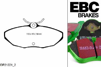 DP21221/2, Jaguar S-Type, 2.7 TD 204 PK 2004-2006, EBC Greenstuff remblokken set achteras, Voor modellen met Girling/TRW remklauwen aan de achteras, Voor modellen met remschijf diameter van 288mm aan de achteras