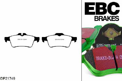 DP21749, Jaguar XF (X250), 2.0 Turbo 241 PK 2012-2015, EBC Greenstuff remblokken set achteras, Voor modellen met ATE remklauwen aan de achteras, Voor modellen met remschijf diameter van 326mm aan de achteras