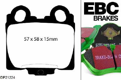 DP21224, Lexus IS300, 3.0 2001-2005, EBC Greenstuff remblokken set achteras, Voor modellen met remschijf diameter van 308mm aan de achteras