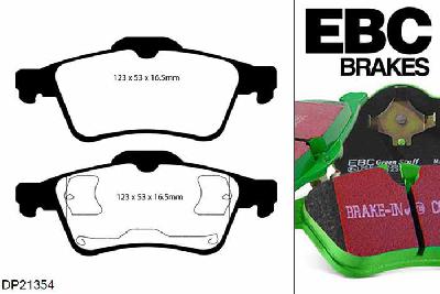 DP21354, Mazda 3, 1.6 2004-2005, EBC Greenstuff remblokken set achteras, Voor modellen met ATE remklauwen aan de achteras, Voor modellen met remschijf diameter van 265mm aan de achteras