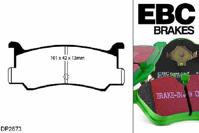 DP2673, Mazda MX3, 1.8 1991-1997, EBC Greenstuff remblokken set achteras, Voor modellen met Akebono remklauwen aan de achteras, Voor modellen met remschijf diameter van 252mm aan de achteras