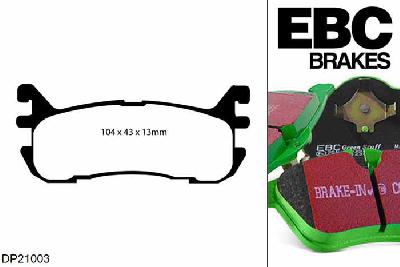 DP21003, Mazda MX5 Mk2 (NB), 1.6 1998-2005, EBC Greenstuff remblokken set achteras, Voor modellen met Akebono remklauwen aan de achteras, Voor modellen met remschijf diameter van 252mm aan de achteras