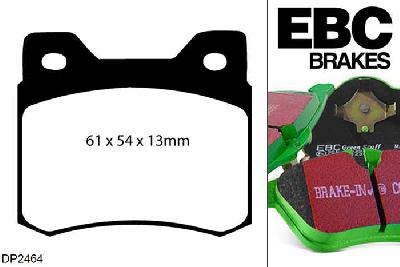 DP2464, Mercedes 190 (W201), 2.0 1982-1993, EBC Greenstuff remblokken set achteras, Voor modellen met ATE remklauwen aan de achteras, Voor modellen met remschijf diameter van 258mm aan de achteras