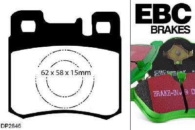 DP2846, Mercedes E-Class (W124), E200 Estate 1993-1995, EBC Greenstuff remblokken set achteras, Voor modellen met ATE remklauwen aan de achteras, Voor modellen met remschijf diameter van 278mm aan de achteras