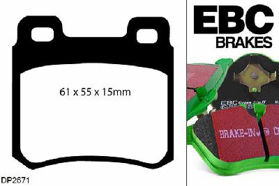 DP2671, Mercedes E-Class (W124), E220 Coupe 1993-1996, EBC Greenstuff remblokken set achteras, Voor modellen met ATE remklauwen aan de achteras, Voor modellen met remschijf diameter van 258mm aan de achteras