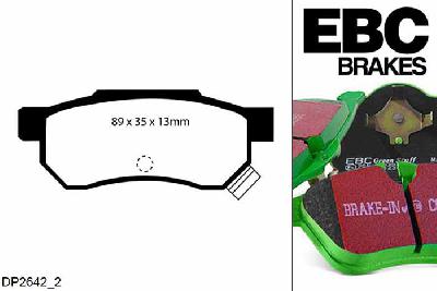 DP2642/2, MG ZR, 1.8 120 PK 2001-2005, EBC Greenstuff remblokken set achteras, Voor modellen met Akebono remklauwen aan de achteras, Voor modellen met remschijf diameter van 239mm aan de achteras