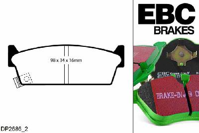 DP2686/2, Nissan 200SX, 1.8 Turbo (S13) 1988-1991, EBC Greenstuff remblokken set achteras, Voor modellen met remschijf diameter van 266mm aan de achteras