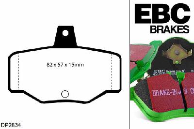 DP2834, Nissan Almera, 1.8 (ABS) 2000-2006, EBC Greenstuff remblokken set achteras, Voor modellen met Girling/TRW remklauwen aan de achteras, Voor modellen met remschijf diameter van 258mm aan de achteras