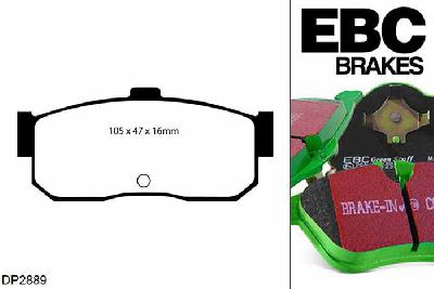 DP2889, Nissan Almera, 2.0 1996-2000, EBC Greenstuff remblokken set achteras, Voor modellen met remschijf diameter van 258mm aan de achteras
