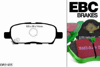DP21955, Nissan Cube, 1.5 TD 2010-, EBC Greenstuff remblokken set achteras, Voor modellen met Akebono remklauwen aan de achteras, Voor modellen met remschijf diameter van 292mm aan de achteras