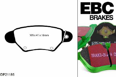 DP21186, Opel Astra Cabriolet, 1.8 2001-2002, EBC Greenstuff remblokken set achteras, Voor modellen met Bosch remklauwen aan de achteras, Voor modellen met remschijf diameter van 264mm aan de achteras