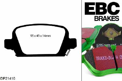 DP21410, Opel Corsa, 1.7 TD 100 PK 2003-2006, EBC Greenstuff remblokken set achteras, Voor modellen met Girling/TRW remklauwen aan de achteras, Voor modellen met remschijf diameter van 264mm aan de achteras