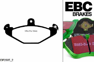 DP2885/2, Opel Speedster, 2.0 Turbo 2003-2005, EBC Greenstuff remblokken set achteras, Voor modellen met Brembo remklauwen aan de achteras, Voor modellen met remschijf diameter van 288mm aan de achteras