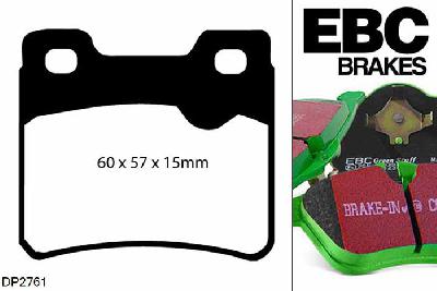 DP2761, Opel Vectra, 2.0 16v 1993-1995, EBC Greenstuff remblokken set achteras, Voor modellen met ATE remklauwen aan de achteras, Voor modellen met remschijf diameter van 260mm aan de achteras
