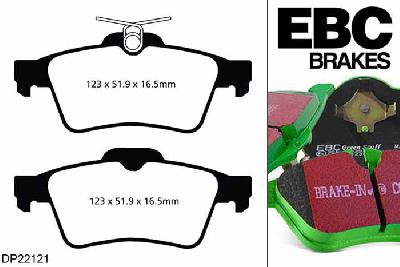 DP22121, Peugeot 508, 1.6 120 PK 2011-, EBC Greenstuff remblokken set achteras, Voor modellen met ATE remklauwen aan de achteras, Voor modellen met remschijf diameter van 290mm aan de achteras