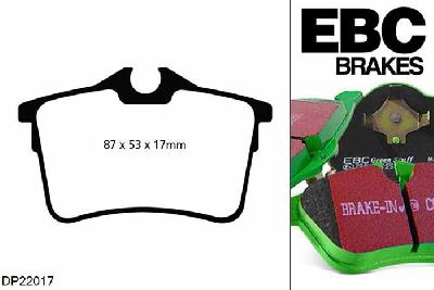 DP22017, Peugeot 308 SW, 2.0 140 PK 2008-2013, EBC Greenstuff remblokken set achteras, Voor modellen met remschijf diameter van 267mm aan de achteras