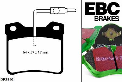 DP2816, Peugeot 607, 2.0 TD 2001-2005, EBC Greenstuff remblokken set achteras, Voor modellen met ATE remklauwen aan de achteras, Voor modellen met remschijf diameter van 289mm aan de achteras