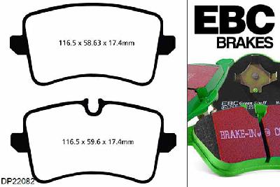 DP22082, Porsche Macan, 2.0 Turbo 252 PK 2015-, EBC Greenstuff remblokken set achteras, Voor modellen met TRW remklauwen aan de achteras, Voor modellen met remschijf diameter van 330mm aan de achteras