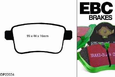 DP22034, Renault Kangoo, 1.5 D 86 PK 2008-, EBC Greenstuff remblokken set achteras, Voor modellen met TRW remklauwen aan de achteras, Voor modellen met remschijf diameter van 274mm aan de achteras