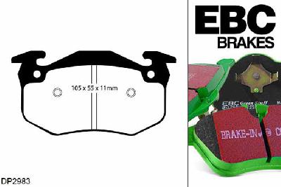 DP2983, Renault Megane MK1 Coupe, 1.6 1999-2003, EBC Greenstuff remblokken set achteras, Voor modellen met Bendix remklauwen aan de achteras, Voor modellen met remschijf diameter van 238mm aan de achteras