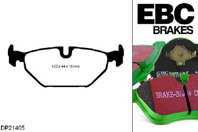 DP21405, Saab 9-mei, 1.9 TD 150 PK 2005-2010, EBC Greenstuff remblokken set achteras, Voor modellen met ATE remklauwen aan de achteras, Voor modellen met remschijf diameter van 286mm aan de achteras