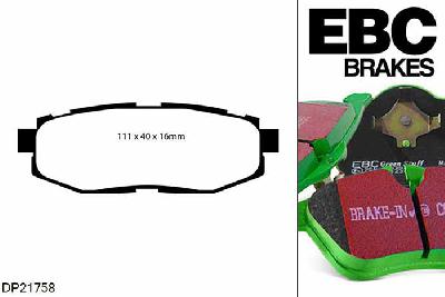 DP21758, Subaru BRZ, 2.0 (UK Spec) 200 PK 2012-, EBC Greenstuff remblokken set achteras, Voor modellen met remschijf diameter van 290mm aan de achteras