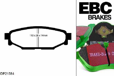 DP21584, Subaru Impreza, 1.6 112 PK 2014-, EBC Greenstuff remblokken set achteras, Voor modellen met Akebono remklauwen aan de achteras, Voor modellen met remschijf diameter van 274mm aan de achteras