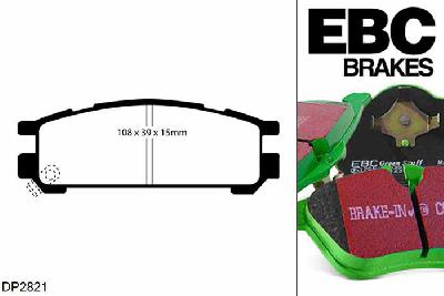 DP2821, Subaru Impreza, 2.0 1996-2001, EBC Greenstuff remblokken set achteras, Voor modellen met remschijf diameter van 266mm aan de achteras