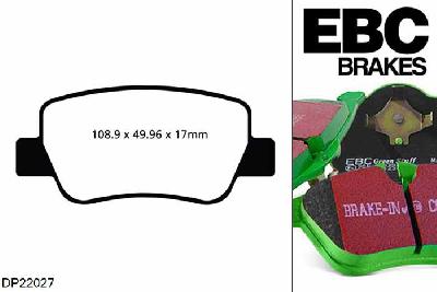 DP22027, Toyota Avensis, 2.0 2009-, EBC Greenstuff remblokken set achteras, Voor modellen met remschijf diameter van 290mm aan de achteras