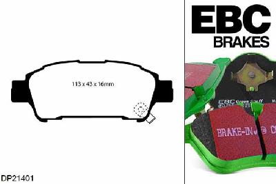 DP21401, Toyota Avensis Verso, 2.0 2001-2006, EBC Greenstuff remblokken set achteras, Voor modellen met Sumitomo remklauwen aan de achteras, Voor modellen met remschijf diameter van 290mm aan de achteras