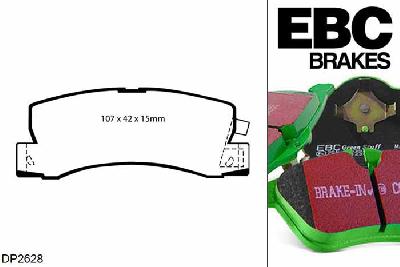 DP2628, Toyota Celica, 2.0 GT (ST182) 1989-1993, EBC Greenstuff remblokken set achteras, Voor modellen met Akebono remklauwen aan de achteras, Voor modellen met remschijf diameter van 269mm aan de achteras