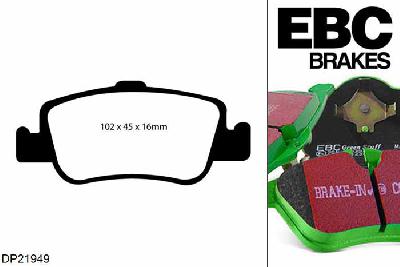 DP21949, Toyota Corolla, 1.4 TD 90 PK 2013-, EBC Greenstuff remblokken set achteras, Voor modellen met Bosch remklauwen aan de achteras, Voor modellen met remschijf diameter van 270mm aan de achteras
