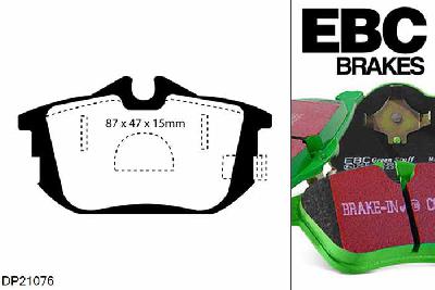 DP21076, Volvo V40, 1.9 TD 1996-1998, EBC Greenstuff remblokken set achteras, Voor modellen met Girling/TRW remklauwen aan de achteras, Voor modellen met remschijf diameter van 260mm aan de achteras