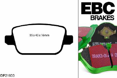 DP21933, Volvo V70 Mk3, 3.0 Twin Turbo (T6) 2007-, EBC Greenstuff remblokken set achteras, Voor modellen met TRW remklauwen aan de achteras, Voor modellen met remschijf diameter van 302mm aan de achteras