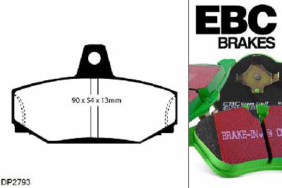 DP2793, Volvo V70 XC, 2.4 Turbo 1997-2000, EBC Greenstuff remblokken set achteras, Voor modellen met Girling/TRW remklauwen aan de achteras, Voor modellen met remschijf diameter van 288mm aan de achteras
