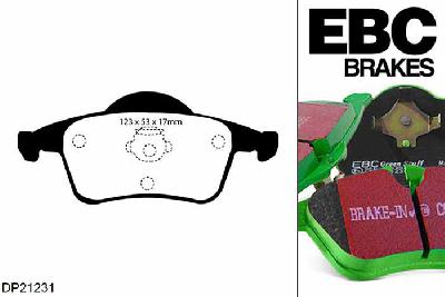 DP21231, Volvo V70 XC, 2.4 Turbo 2000-2002, EBC Greenstuff remblokken set achteras, Voor modellen met ATE remklauwen aan de achteras, Voor modellen met remschijf diameter van 288mm aan de achteras
