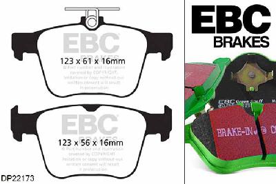 DP22173, VW Touran, 2.0 TDI 190 PK 2015-, EBC Greenstuff remblokken set achteras, Voor modellen met ATE remklauwen aan de achteras, Voor modellen met remschijf diameter van 300mm aan de achteras