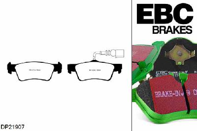 DP21907, VW Transporter (Kombi)/Camper Van, 2.0 (T5) 2003-2009, EBC Greenstuff remblokken set achteras, Voor modellen met ATE remklauwen aan de achteras, Voor modellen met remschijf diameter van 314mm aan de achteras