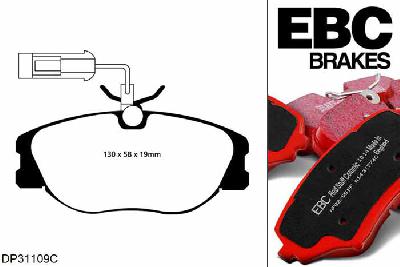 DP31109C, Alfa Romeo Spider, 2.0 1995-1996, EBC Redstuff remblokken set vooras, Voor modellen met Girling/TRW remklauwen aan de vooras, Voor modellen met een remschijf diameter 257mm