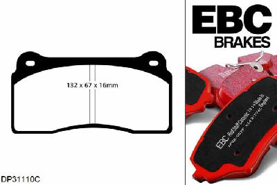 DP31110C, Jaguar XKR, 4.0 Supercharged 1998-2002, EBC Redstuff remblokken set vooras, Voor modellen met Brembo remklauwen aan de vooras, Voor modellen met een remschijf diameter 355mm