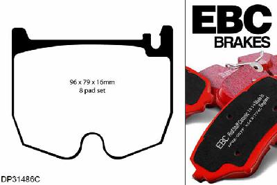 DP31486C, Mercedes SL-Class (R230), SL600 2003-2007, EBC Redstuff remblokken set vooras, Voor modellen met Brembo remklauwen aan de vooras, Voor modellen met een remschijf diameter 360mm