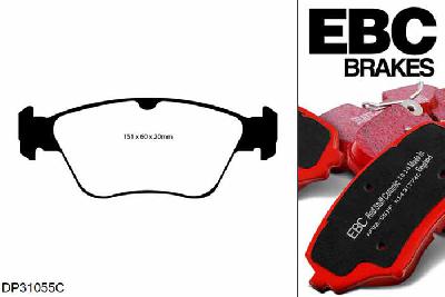 DP31055C, Mercedes SLK (R170), SLK230K (2.3 Supercharged) 193 PK 1996-2000, EBC Redstuff remblokken set vooras, Voor modellen met ATE remklauwen aan de vooras, Voor modellen met een remschijf diameter 288mm