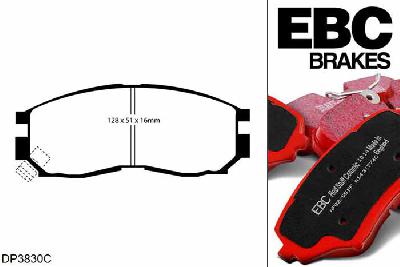 DP3830C, Mitsubishi Lancer, 1.6 2000-2001, EBC Redstuff remblokken set vooras, Voor modellen met Sumitomo remklauwen aan de vooras, Voor modellen met een remschijf diameter 236mm