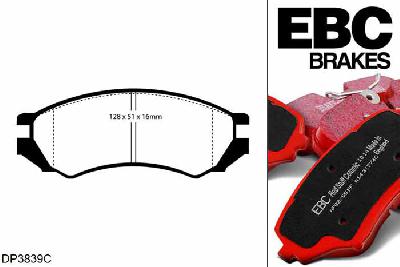 DP3839C, Nissan Pulsar, 2.0 Turbo GTi-R 230 PK 1992-1995, EBC Redstuff remblokken set vooras, Voor modellen met Akebono remklauwen aan de vooras, Voor modellen met een remschijf diameter 256mm