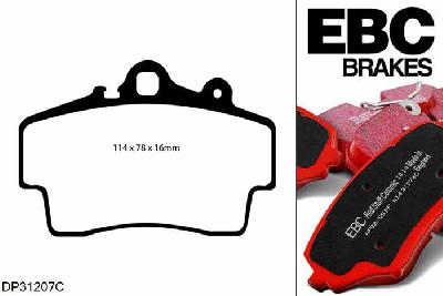 DP31207C, Porsche Boxster (Cast Iron Discs only), 2.7 1999-2004, EBC Redstuff remblokken set vooras, Voor modellen met Brembo remklauwen aan de vooras, Voor modellen met een remschijf diameter 298mm