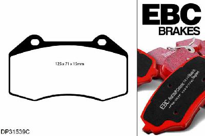 DP31539C, Renault Megane MK2 Hatch, 2.0 Turbo R26 230 PK 2006-2009, EBC Redstuff remblokken set vooras, Voor modellen met Brembo remklauwen aan de vooras, Voor modellen met een remschijf diameter 312mm