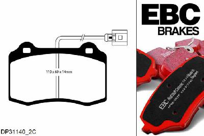 DP31140/2C, Seat Ibiza (6K), 1.8 Turbo-R Cupra 180 PK 2000-2002, EBC Redstuff remblokken set vooras, Voor modellen met Brembo remklauwen aan de vooras, Voor modellen met een remschijf diameter 305mm