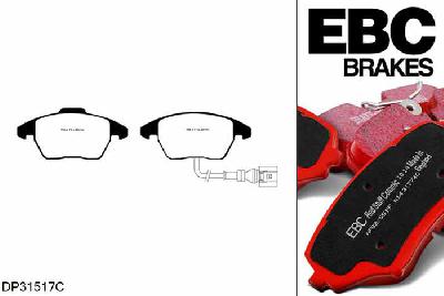 DP31517C, Skoda Superb (3T), 1.8 Turbo 150 PK 2009-2015, EBC Redstuff remblokken set vooras, Voor modellen met ATE remklauwen aan de vooras, Voor modellen met een remschijf diameter 288mm